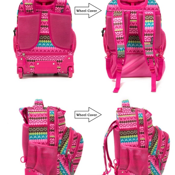 Tilami Rolling Backpack with pink hearts - Picture 2 of 4